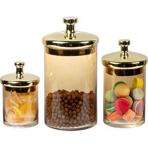 MyGift 6 Piece Clear Glass Apothecary Jar Set with Clear Lid - Decorative Kitchen and Bath Storage Canisters, Wedding Centerpiece Jars, Candy Buffet with Lids