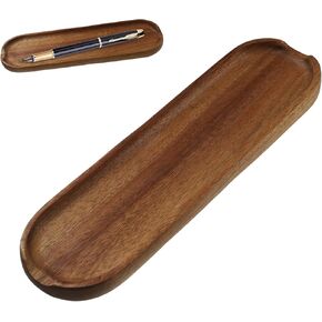 Wooden Tray Brown Pen Tray, Wood Desk Accessories, Minimalist Pen Rest Suitable for School, Home, Office Desk Art Accessories (9.8 * 2.8in)