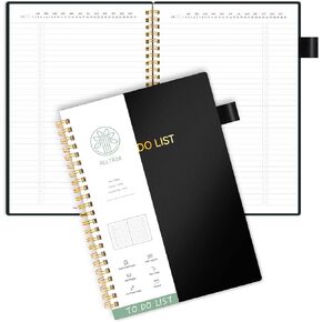 Alltree to do list dister splanner ، متعقب المهام اليومية مع أجهزة الكمبيوتر المحمولة المبطنة ، مخطط العمل مع الجيب ، حلقة القلم ، 160 صفحة ، أسود (5.5 "× 8.5")