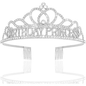 Cieher Princess Birthday Crown ، الفضة ، البلاستيك ، النسيج ، الراتنج ، المزخرف ، قفل الخطاف والعين ، الحجارة المستديرة ، الفتيات ، احتفالات أعياد الميلاد