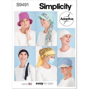 Simplicity Chemo Head Coverings Sewing Pattern Kit, Code S9491, Sizes S-M-L, Multicolor