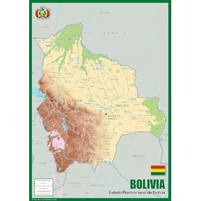 الخريطة المادية بوليفيا - 23.3 × 16.5 بوصة - ورقة مغلفة