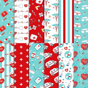 Nurse Scrapbook Paper - 24 Sheets Thank You Nurse Pattern Paper 12" x 12" Medical School Assorted Design Double-Sided Nursing Decorative Craft Papers for Nurses Appreciation Week Medical RN Grad