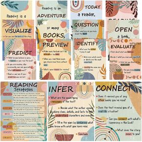 Pasimy Reading Posters Reading Strategies Posters Bulletin Board Decoration Educational Read Poster for Elementary Middle School Library Classroom Decorations (Vintage)