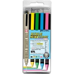 ج. Luscombe Company ، Inc. Bible Dry-Liner ، أصفر ، أخضر ، أزرق ، وردي وردي ، حبر Pigma Micron 01 الأسود ، لا نزيف ، وتطويع على كتابة القلم والكتب من حاكم الكتاب المقدس ، مجموعة مجموعة من 5 قطع مجموعة