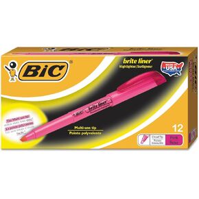 BIC BL11PK Brite Liner Highlighter, Chisel Tip, Fluorescent Pink, Dozen