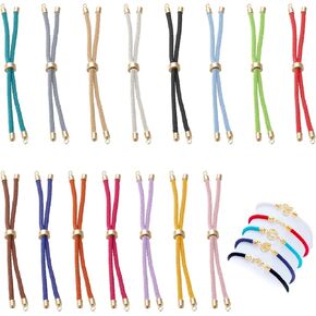 15pcs Bulk Brass Adjustable Nylon Chain Link Bracelets with 15 Colors Rectangle Cord