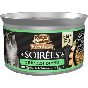 Merrick Purrfect Bistro Soirees Free Grain Natural Wet Cat Food with Gravy ، وصفة Divan Divan - (حزمة 24) 2.75 أوقية. علب