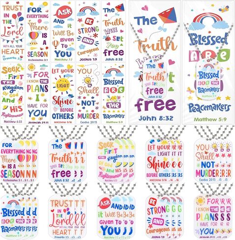Ecally 30 Sets Christian Dog Tag Necklace Religious Bookmarks Bible Verse Necklaces Religious Party Favor Inspirational Quotes Bookmarks End of Year Gifts for Student Sunday School Prize(Bright Color) in Kuwait
