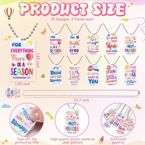 Ecally 30 Sets Christian Dog Tag Necklace Religious Bookmarks Bible Verse Necklaces Religious Party Favor Inspirational Quotes Bookmarks End of Year Gifts for Student Sunday School Prize(Bright Color) in Kuwait