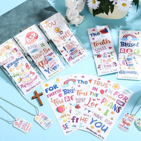 Ecally 30 Sets Christian Dog Tag Necklace Religious Bookmarks Bible Verse Necklaces Religious Party Favor Inspirational Quotes Bookmarks End of Year Gifts for Student Sunday School Prize(Bright Color) in Kuwait