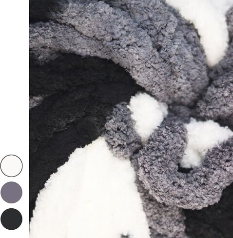 8 Pack Chunky Yarn for Crocheting,Tie Dye Fluffy Jumbo Chenille Soft Plush Yarn Bulky, Mixed Color Giant Thick Fuzzy for Hand Knitting or Arm Knitting,(Black,White,Gray) in Saudi Arabia