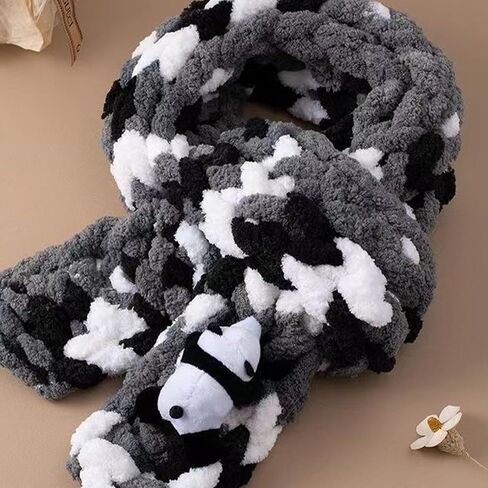 8 Pack Chunky Yarn for Crocheting,Tie Dye Fluffy Jumbo Chenille Soft Plush Yarn Bulky, Mixed Color Giant Thick Fuzzy for Hand Knitting or Arm Knitting,(Black,White,Gray) in Saudi Arabia