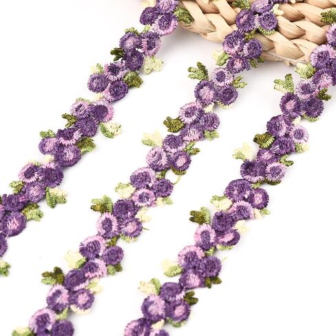 Rose Flower Purple Lace Trim, 15 Yards Violet Embroidery Applique for Wedding Dress Floral Lace Trim for Sewing DIY Crafts for Home Decor, 0.7in in Saudi Arabia