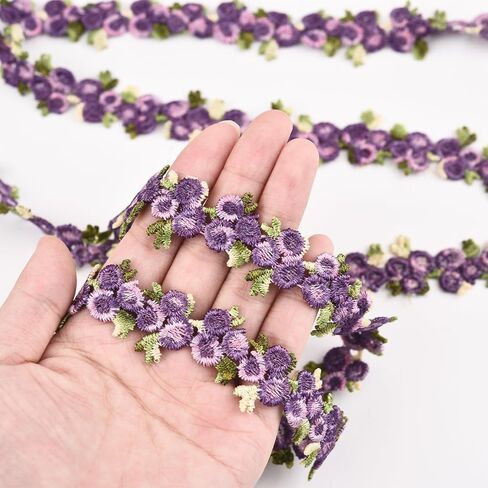 Rose Flower Purple Lace Trim, 15 Yards Violet Embroidery Applique for Wedding Dress Floral Lace Trim for Sewing DIY Crafts for Home Decor, 0.7in in Saudi Arabia