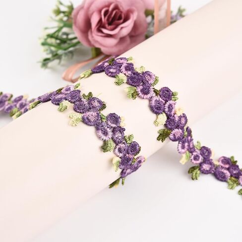 Rose Flower Purple Lace Trim, 15 Yards Violet Embroidery Applique for Wedding Dress Floral Lace Trim for Sewing DIY Crafts for Home Decor, 0.7in in Saudi Arabia