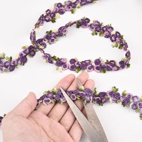 Rose Flower Purple Lace Trim, 15 Yards Violet Embroidery Applique for Wedding Dress Floral Lace Trim for Sewing DIY Crafts for Home Decor, 0.7in in Saudi Arabia