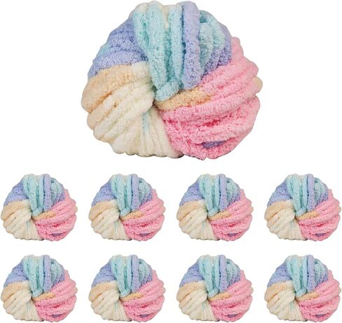 8 Pack Chunky Yarn for Crocheting,Tie Dye Fluffy Jumbo Chenille Soft Plush Yarn Bulky, Mixed Color Giant Thick Fuzzy for Hand Knitting or Arm Knitting,(Black,White,Gray) in Saudi Arabia