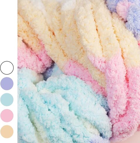8 Pack Chunky Yarn for Crocheting,Tie Dye Fluffy Jumbo Chenille Soft Plush Yarn Bulky, Mixed Color Giant Thick Fuzzy for Hand Knitting or Arm Knitting,(Black,White,Gray) in Saudi Arabia