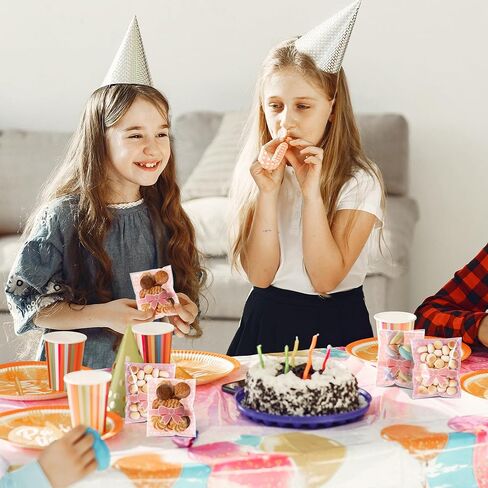 200Pcs Self Adhesive Candy Cookie Bags Pink&Blue Polka Dots with Bow Decor Self Sealing Cellophane Bags for Packaging Bakery Biscuit Chocolate Dessert Wedding Birthday Party Favor, 3.7"x3.1" in Kuwait