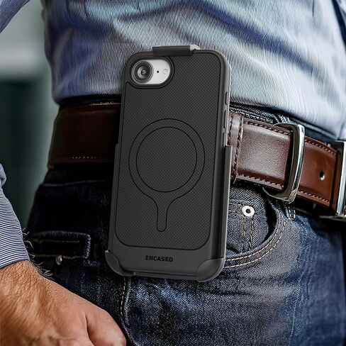 Encased iPhone SE Belt Clip Case (2020/2022) Thin Armor Grip Cover with Holster (Matte Black) in Saudi Arabia