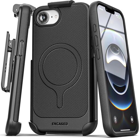 Encased iPhone SE Belt Clip Case (2020/2022) Thin Armor Grip Cover with Holster (Matte Black) in Saudi Arabia