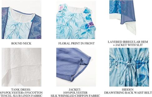 Honwenle Women's Linen Dress 2 Piece Outfit Floral Sleeveless Loose Maxi Summer Dresses with Jacket Formal Casual in Saudi Arabia