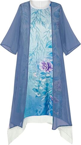 Honwenle Women's Linen Dress 2 Piece Outfit Floral Sleeveless Loose Maxi Summer Dresses with Jacket Formal Casual in Saudi Arabia