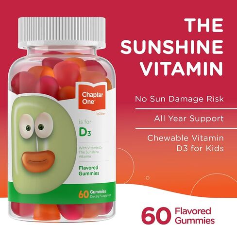 Zahler - Chapter One Vitamin D 3 1000 IU Gummies (120 Flavored Gummies) - Certified Kosher Chewable Vitamin D3 Gummies for Kids & Adults - VIT D3 Supplements - Made in USA Vitamin D Gummies in Saudi Arabia