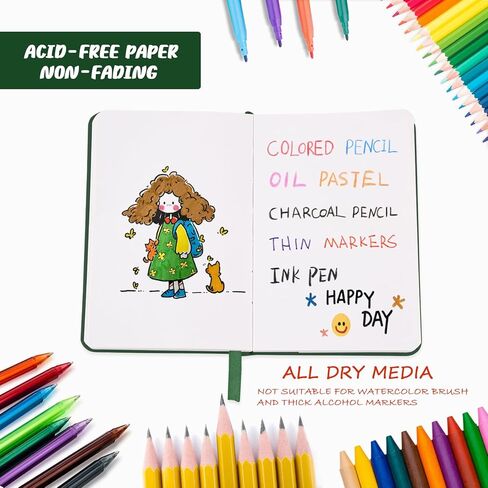 Mix Media Pad,3.5"x5.5" Small Hardcover Leather Art Sketchbook,60 Sheets(112lb/180gsm) Heavyweight Acid Free Artistic Painting Drawing Sketching Paper, Handy Pocket Journal Sketchbook.Black in Kuwait