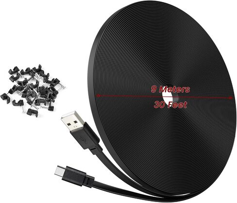 30ft Power Extension Cable for Tapo TP-Link 2K QHD C120 Security Camera - 9m USB C Long Flat Charging Cord with 18W Fast Charger, White in Kuwait
