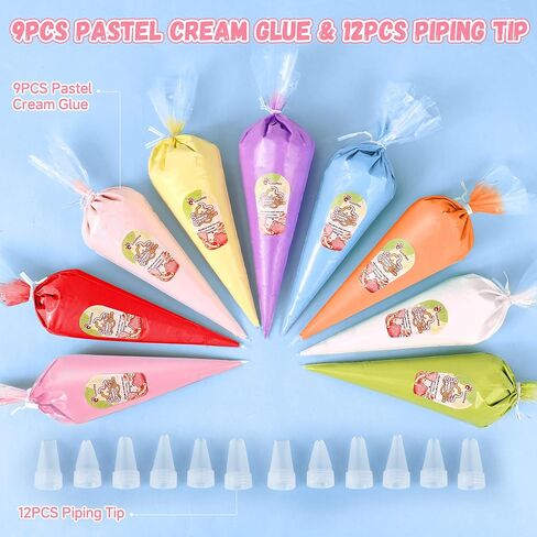 Cream Glue, 9PCS Candy Colors 100g Fake Whipped Cream Glue with 6PCS Piping Tip, DIY Phone Case Kit for Decoration Craft for Birthday, Christmas in Saudi Arabia