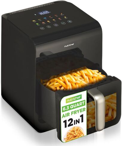 NutriChef Double Basket Air Fryer 8.8 QT | Family Size Oil Free Digital Cooker with Transparent Window | 9-1 Preset Cooking Options | 360° Hot Air Circulation Technology | 4.4 QTs per Basket | Black in Kuwait