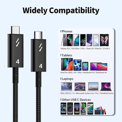 USB4 Cable 240W Fast Charge Cable 40Gbps Data Transfer 8k60Hz Video Display 240W Fast Charge Cord for MacBook,iPad,iPhone15,Dock,Hub,SSD(1.5M/4.92FT) in Kuwait