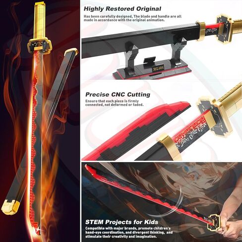 Demon Slayer Swords Building Set, 40in Kamado Tanjiro Sword Building Block with Scabbard and Stand, Anime Sword Toy Building Set Katana Demon Slayer Gift Toys for Ages 8-13, 759 Pcs in Kuwait