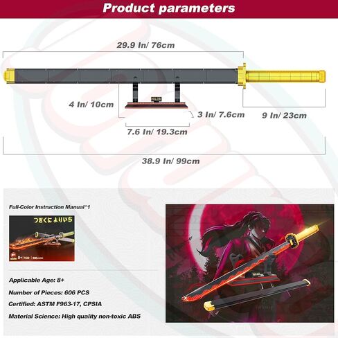 Demon Slayer Swords Building Set, 40in Kamado Tanjiro Sword Building Block with Scabbard and Stand, Anime Sword Toy Building Set Katana Demon Slayer Gift Toys for Ages 8-13, 759 Pcs in Kuwait