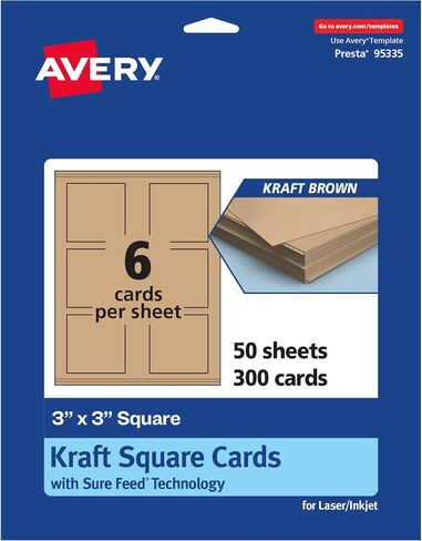 بطاقات مربعة قابلة للطباعة مع تقنية التغذية المؤكدة ، 3 "× 3" ، بطاقة Kraft Brown Cardstock ، طباعة إلى الحافة ، ليزر/حبر ، 60 in Kuwait