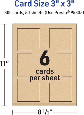 بطاقات مربعة قابلة للطباعة مع تقنية التغذية المؤكدة ، 3 "× 3" ، بطاقة Kraft Brown Cardstock ، طباعة إلى الحافة ، ليزر/حبر ، 60 in Kuwait