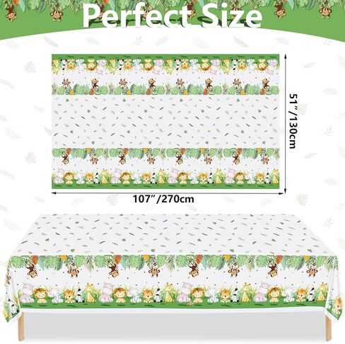 4 Pcs Jungle Safari Tablecloths, Safari Baby Shower Table Cloths Decorations, Animal Print Table Cover, Wild One Birthday Party Decorations for Boys Kids, 86''x 51'' in Saudi Arabia