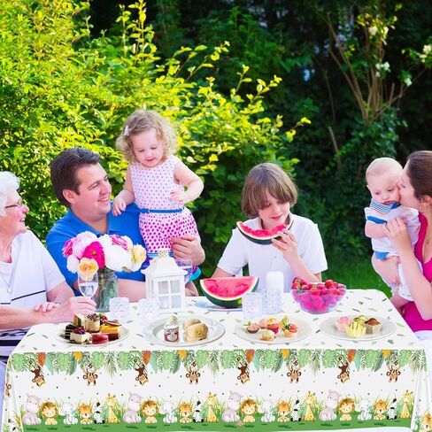 4 Pcs Jungle Safari Tablecloths, Safari Baby Shower Table Cloths Decorations, Animal Print Table Cover, Wild One Birthday Party Decorations for Boys Kids, 86''x 51'' in Saudi Arabia