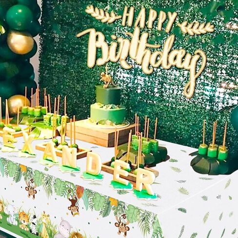 4 Pcs Jungle Safari Tablecloths, Safari Baby Shower Table Cloths Decorations, Animal Print Table Cover, Wild One Birthday Party Decorations for Boys Kids, 86''x 51'' in Saudi Arabia
