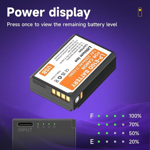LP-E10 Battery USB Direct Charging for Canon EOS Rebel T3, T5, T6, T7, Kiss X50, Kiss X70, EOS 1100D, EOS 1200D, EOS 1300D, EOS 2000D Digital Camera in Saudi Arabia