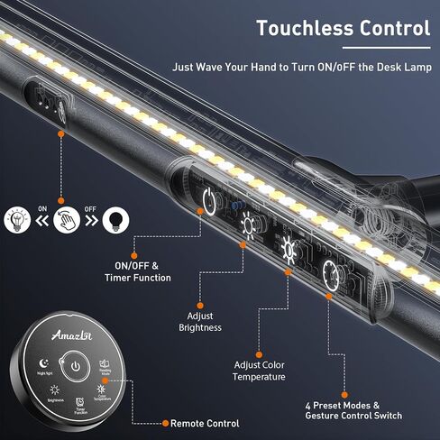 Desk Lamp for Home Office, Desk Light with Clamp, Office Lamp with Remote & Gesture Sensing, Monitor Light Bar, Adjustable Color Temperature & Brightness, 12W in Saudi Arabia