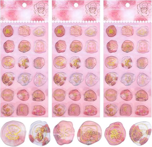 Wax Seal Stickers, 54Pcs Pink Hot Stamping Relief Sealing Wax Decals Sealing Stamp Lacquer Wax Label Envelope Wedding Invitation Sticker in Saudi Arabia