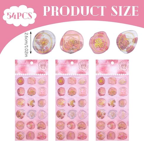 Wax Seal Stickers, 54Pcs Pink Hot Stamping Relief Sealing Wax Decals Sealing Stamp Lacquer Wax Label Envelope Wedding Invitation Sticker in Saudi Arabia