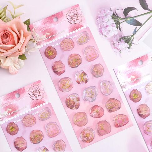 Wax Seal Stickers, 54Pcs Pink Hot Stamping Relief Sealing Wax Decals Sealing Stamp Lacquer Wax Label Envelope Wedding Invitation Sticker in Saudi Arabia