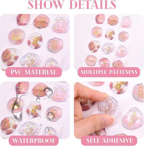 Wax Seal Stickers, 54Pcs Pink Hot Stamping Relief Sealing Wax Decals Sealing Stamp Lacquer Wax Label Envelope Wedding Invitation Sticker in Saudi Arabia