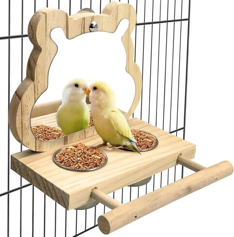 Tfwadmx Bird Parrot Wooden Feeding Cups, Small Bird Feeding Dish Cups Stainless Steel Birds Bowls Food Water Bowls with Bird Food Holder for Cockatiel Parakeet Macaw Finches Lovebirds in Kuwait