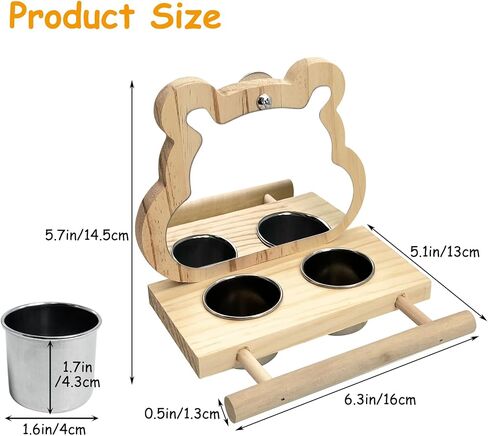 Tfwadmx Bird Parrot Wooden Feeding Cups, Small Bird Feeding Dish Cups Stainless Steel Birds Bowls Food Water Bowls with Bird Food Holder for Cockatiel Parakeet Macaw Finches Lovebirds in Kuwait