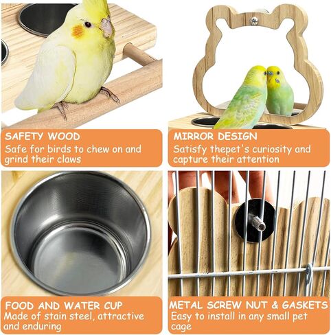 Tfwadmx Bird Parrot Wooden Feeding Cups, Small Bird Feeding Dish Cups Stainless Steel Birds Bowls Food Water Bowls with Bird Food Holder for Cockatiel Parakeet Macaw Finches Lovebirds in Kuwait